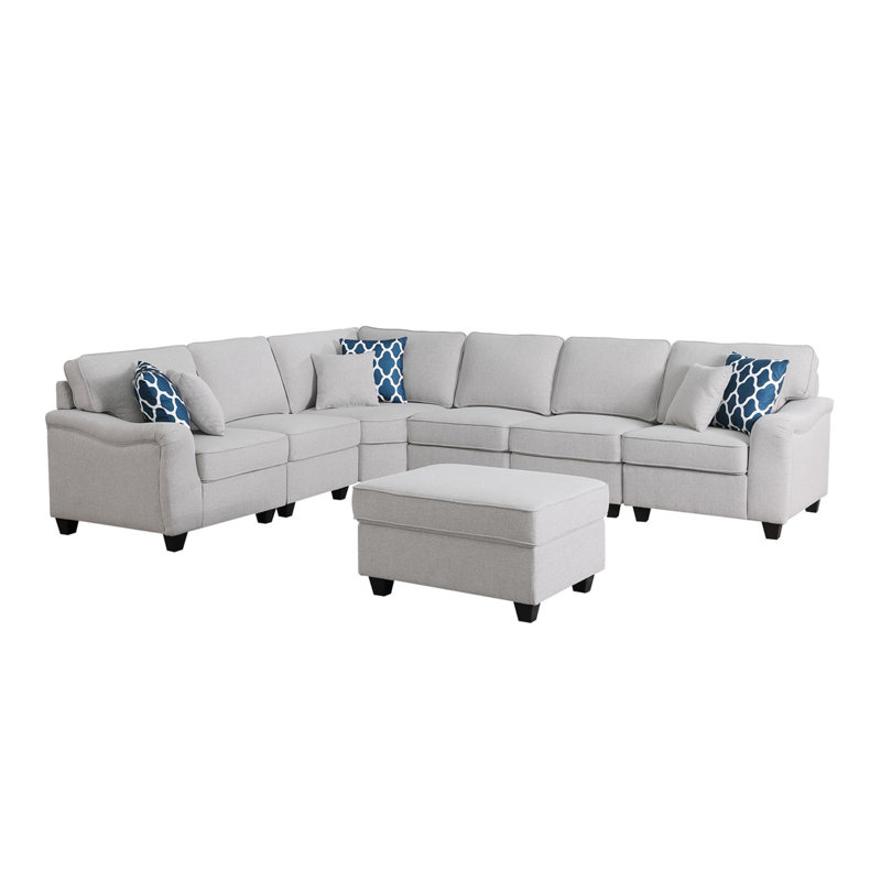 Canapé modulaire en L gris clair de 7 po avec repose-pieds et repose-pieds Leo