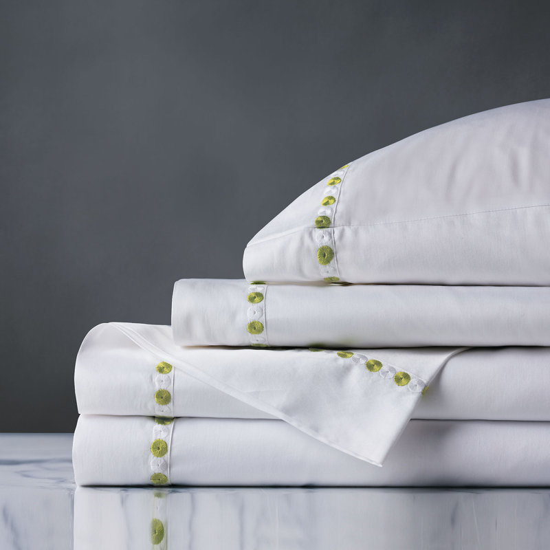 Tivoli Lime Egyptian Cotton Sateen Sheet Set, Twin, White/Lime