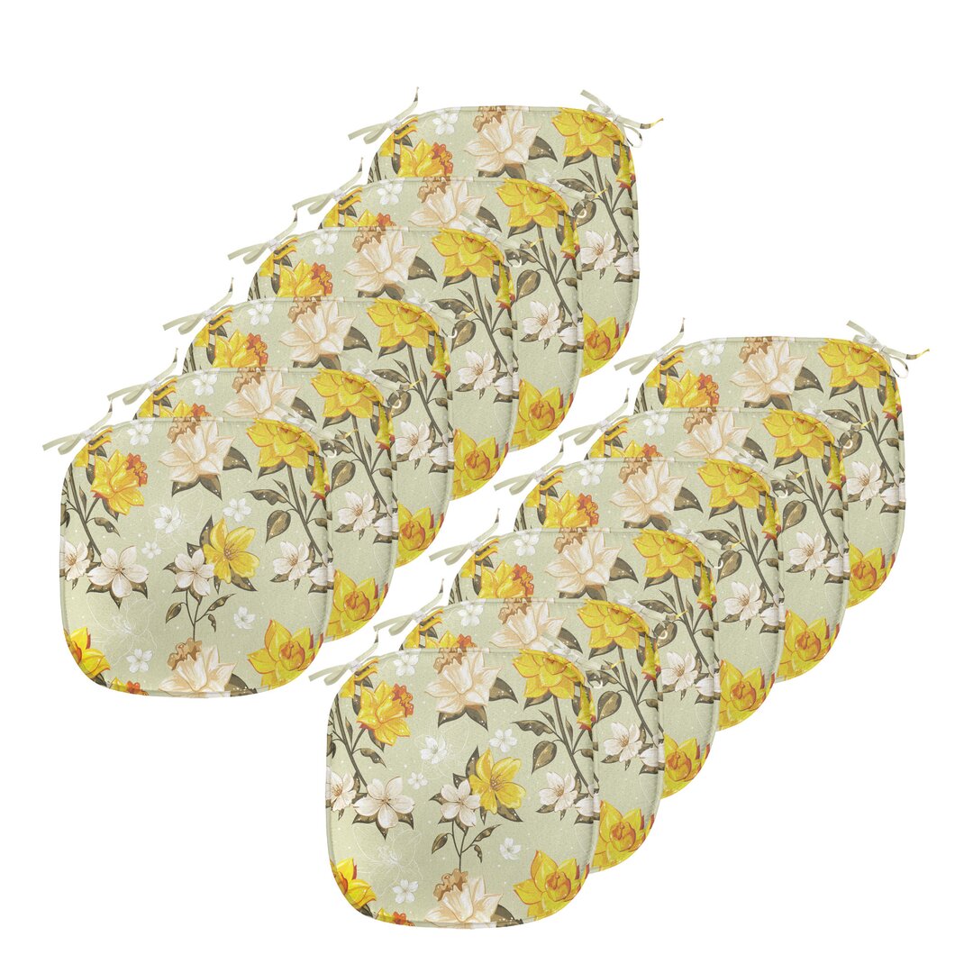 Kissen mit Riemen für Küchensitze, Floral Narcissus Ast, Yellow Khaki Creme