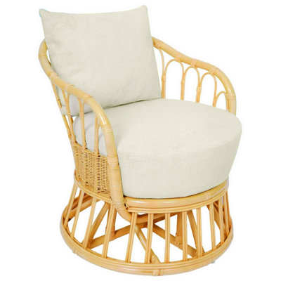 Fauteuil Cesara en rotin naturel et tissu beige