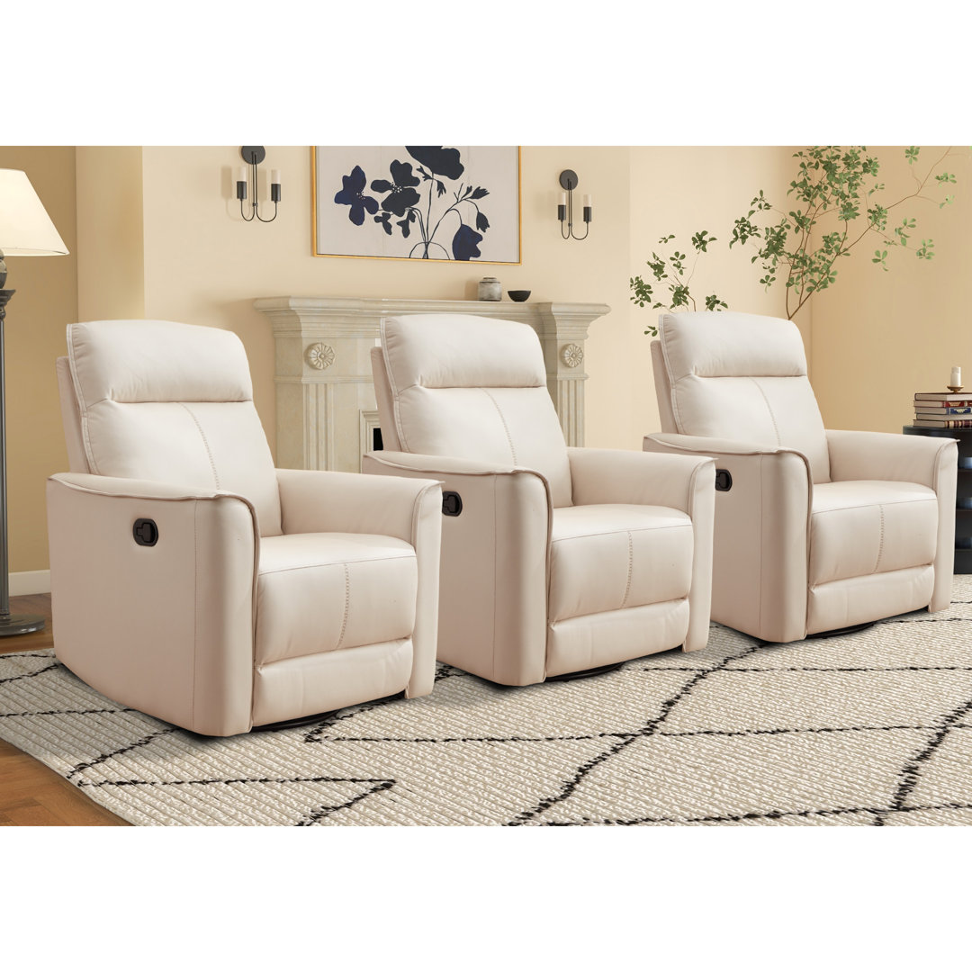 31.5" Wide Modern Ultra Comfortable Swivel and Rocker Manual Reclining Home Theatre Seating (Set of 3) Latitude Run® Leather 