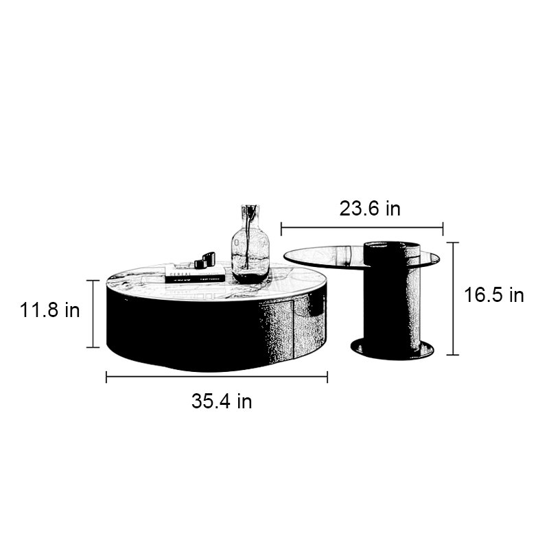 Table de bout ronde, Blanc / transparent / bisque, H 11,8 po x L 35,4 po x l 35,4 po