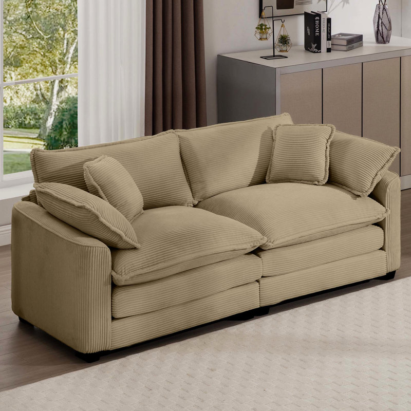 Velours côtelé brun clair moderne, 2 avec 4 coussins pour le salon de la chambre à coucher, revêtement, une expérience relaxante