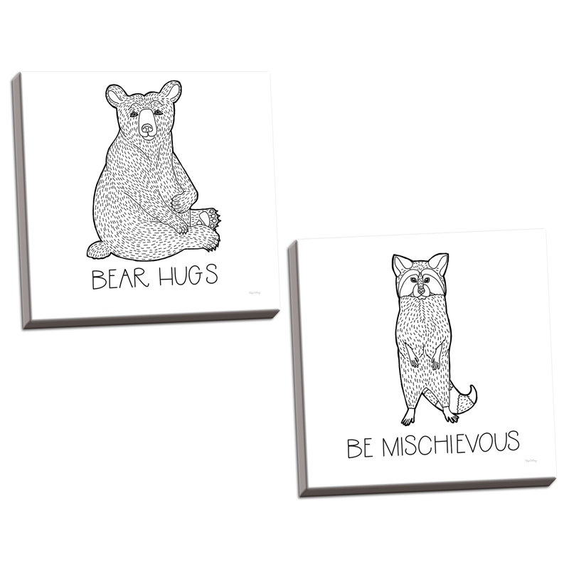 «Color the Forest Bear Hugs & Be Mischievous», ensemble de 2 pièces encadrées, Toile tendue, H 16 po x l 16 po x P 0,75 po