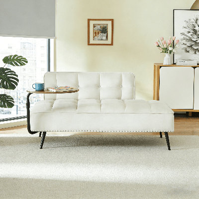 Decorative Bench – Faux Leather, with 360° Rotating Side Table, Suitable for Bedroom or Living Room