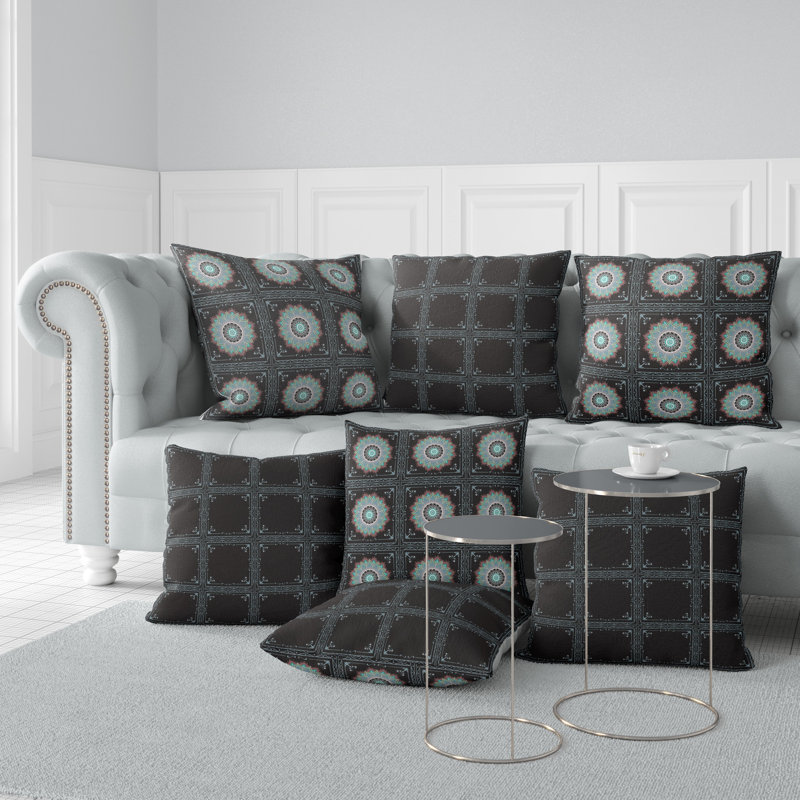 Floral Outdoor Reversible Throw Pillow, 18" x 18", Black
