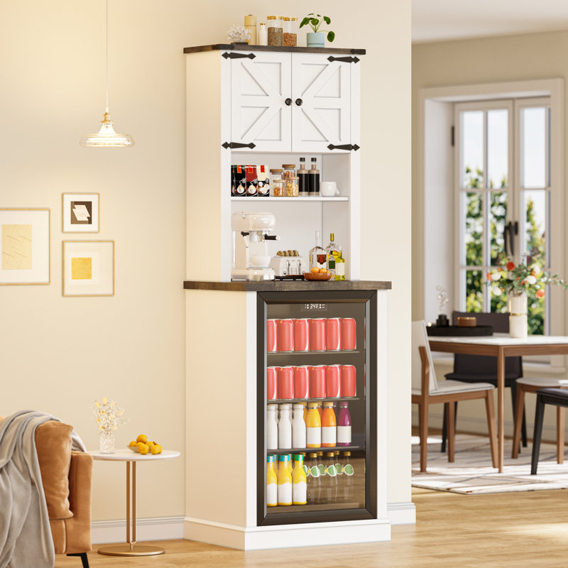 Armoire à café de 72,8 po de hauteur avec mini-réfrigérateur, armoire de ferme avec tablettes réglables et petite armoire à vin