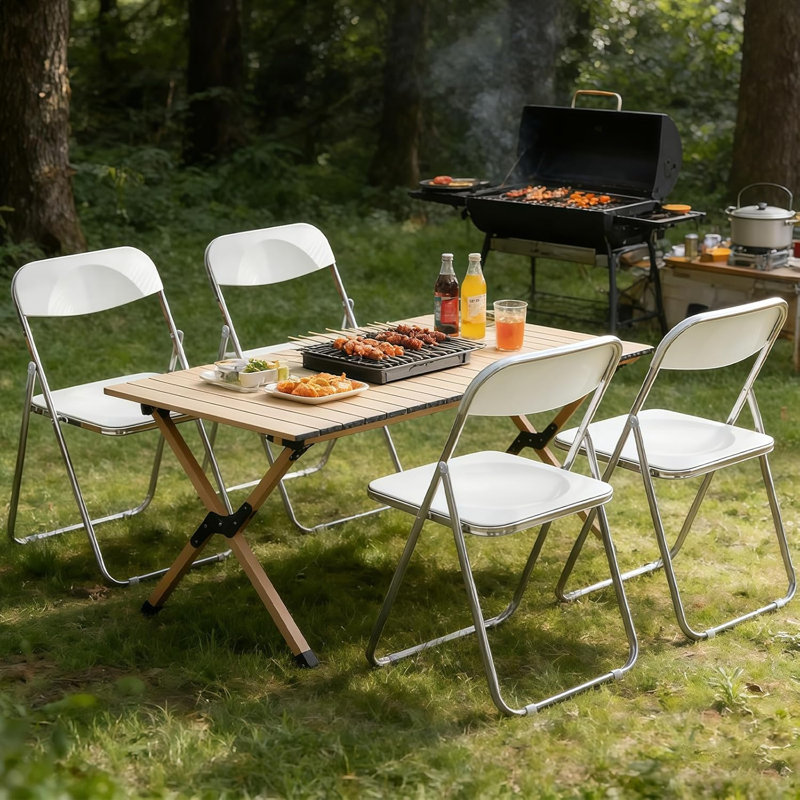Plastic Stackable Folding Chair, White