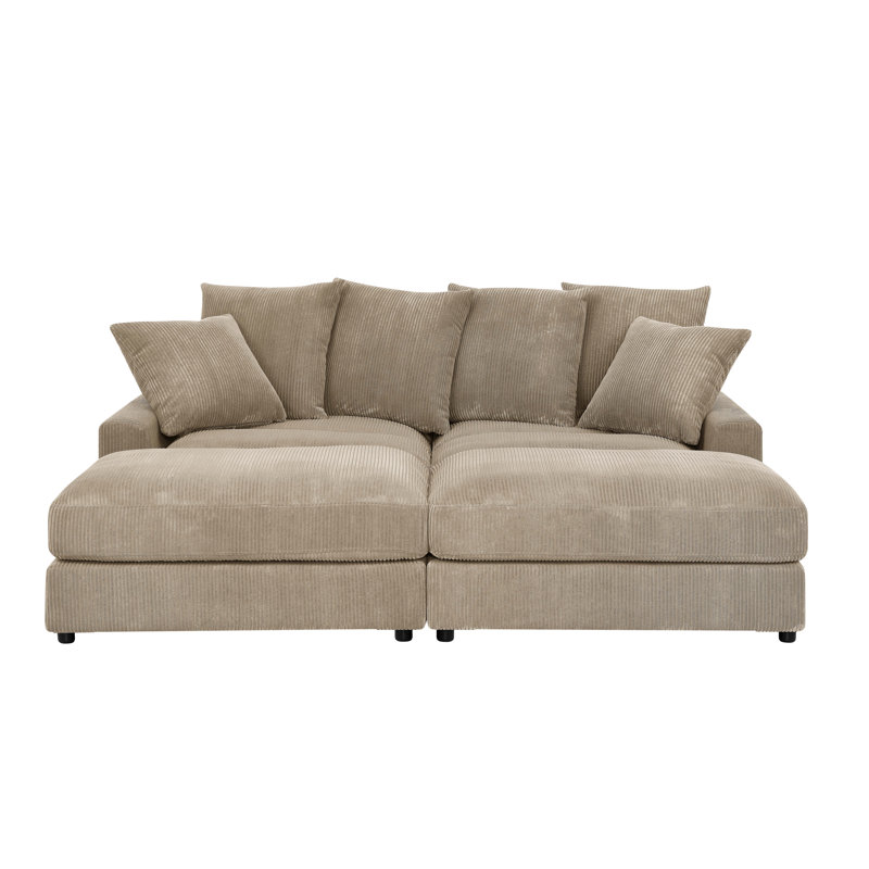 Arzuaga 89" Wide Reversible Modular Corner Sectional with Ottoman, Black, Plastic, Oatmeal