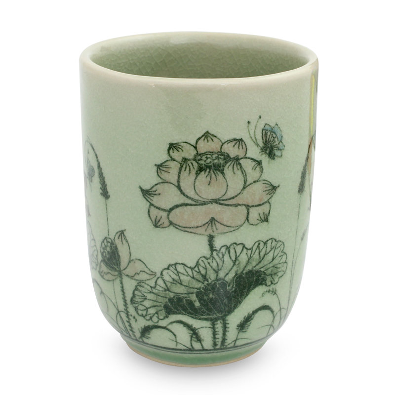 Tasse à thé en céramique Faisel Lotus Butterflies Celadon