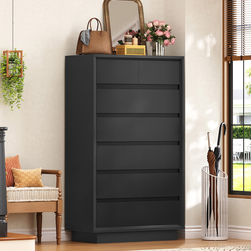 51.6" Tall Dresser with 7 Drawers, Black Dresser with Metal Slide, Bedroom Dressers, Wood Dressers & Chests of Drawers for Bedroom, Hallway, Black