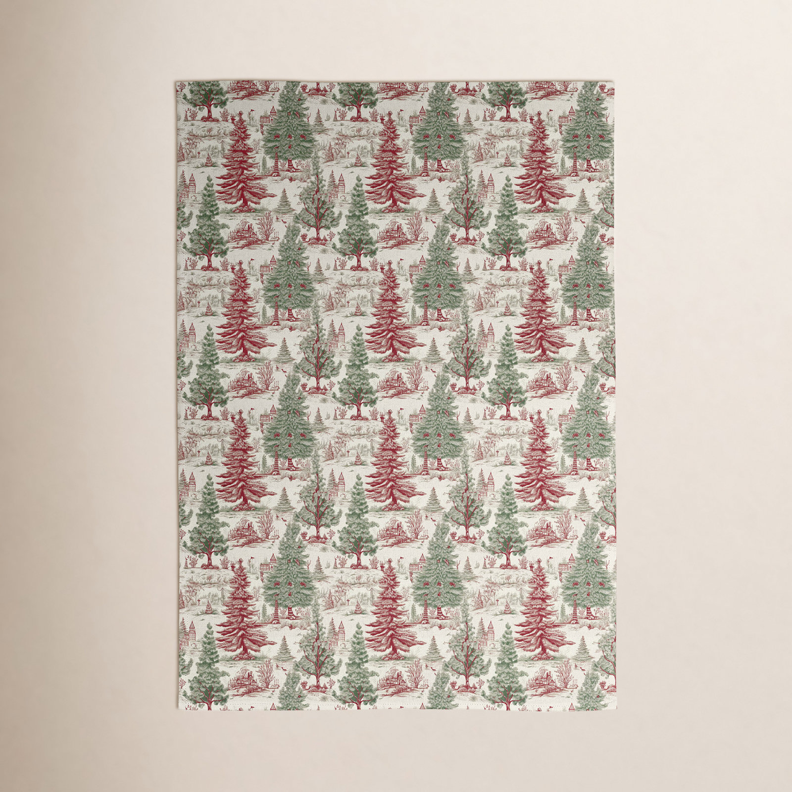Green Toile Holiday Tea Towel