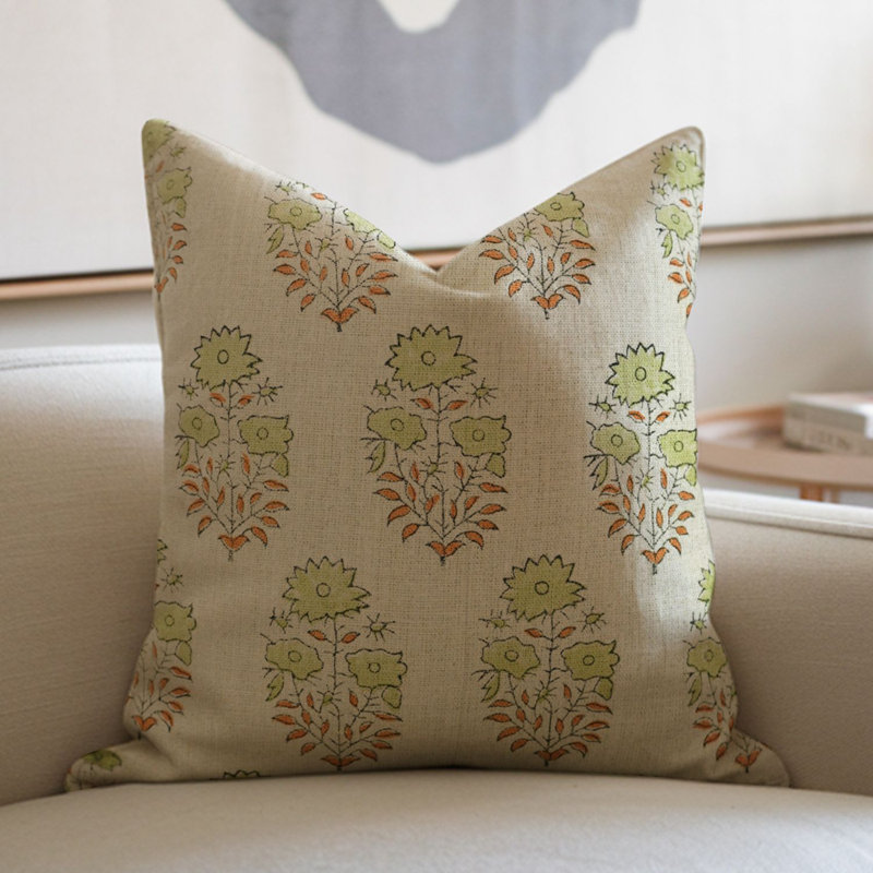Housse de coussin en lin Fab divine Elegant, jeté, imprimé bloc (Mayra, vert), Forme rectangulaire, H 12 po x l 20 po