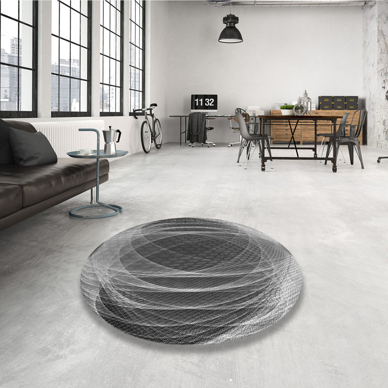 Tapis gris / blanc en laine Abstract, Rond 6 pi