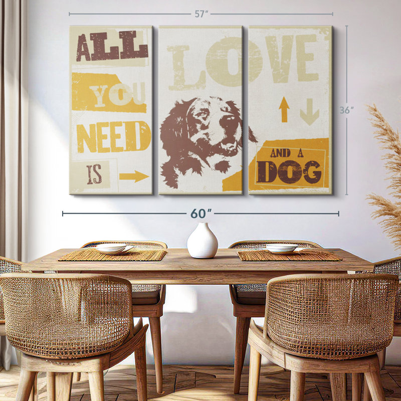 «All You Need Is Love And Dog» sur toile, H 36 po x l 57 po x P 1,25 po
