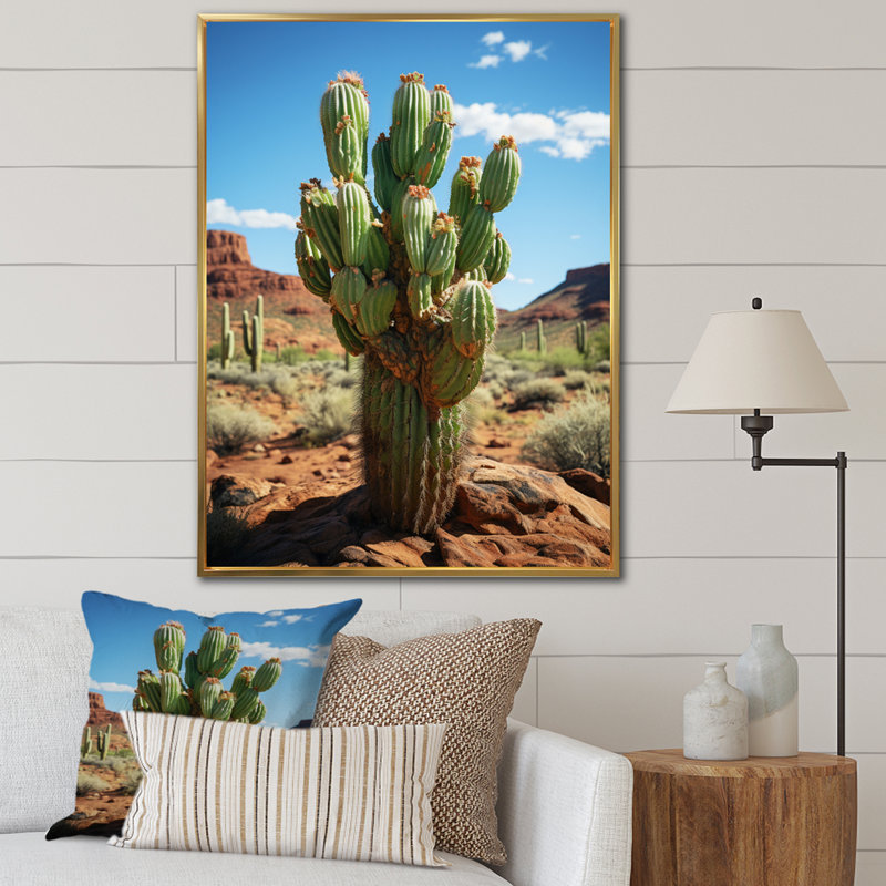 «Tralaya Green Blue Cactus Desert Guardian Organ I» sur toile, H 20 po x l 12 po x P 1 po, Cadre flottant doré