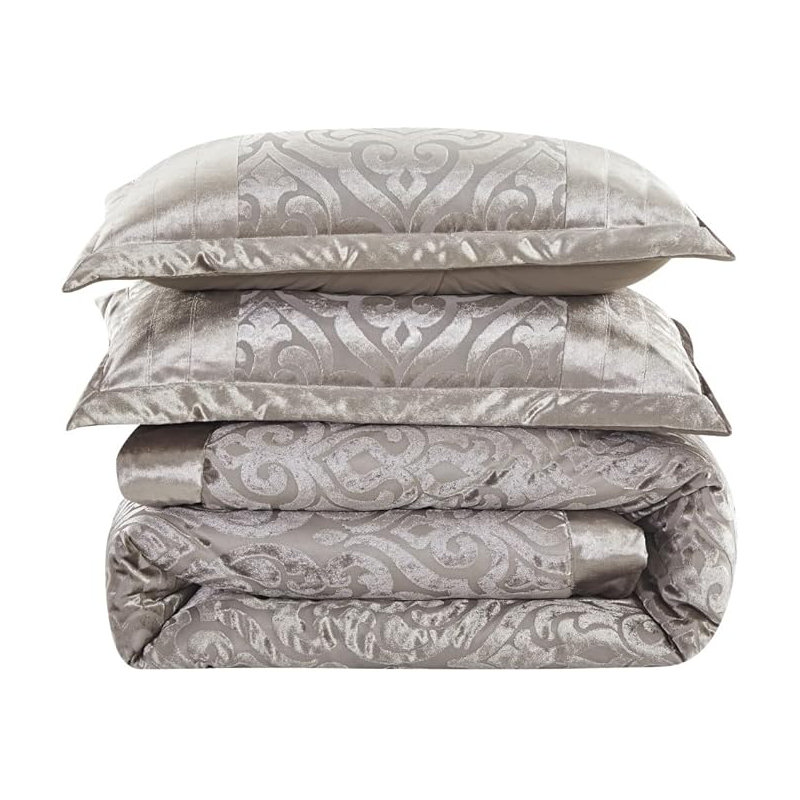 Bollara Velvet Damask Bedspread with Pillow Shams, Mink, Double/King Bedspread  + 2 Pillow Sham