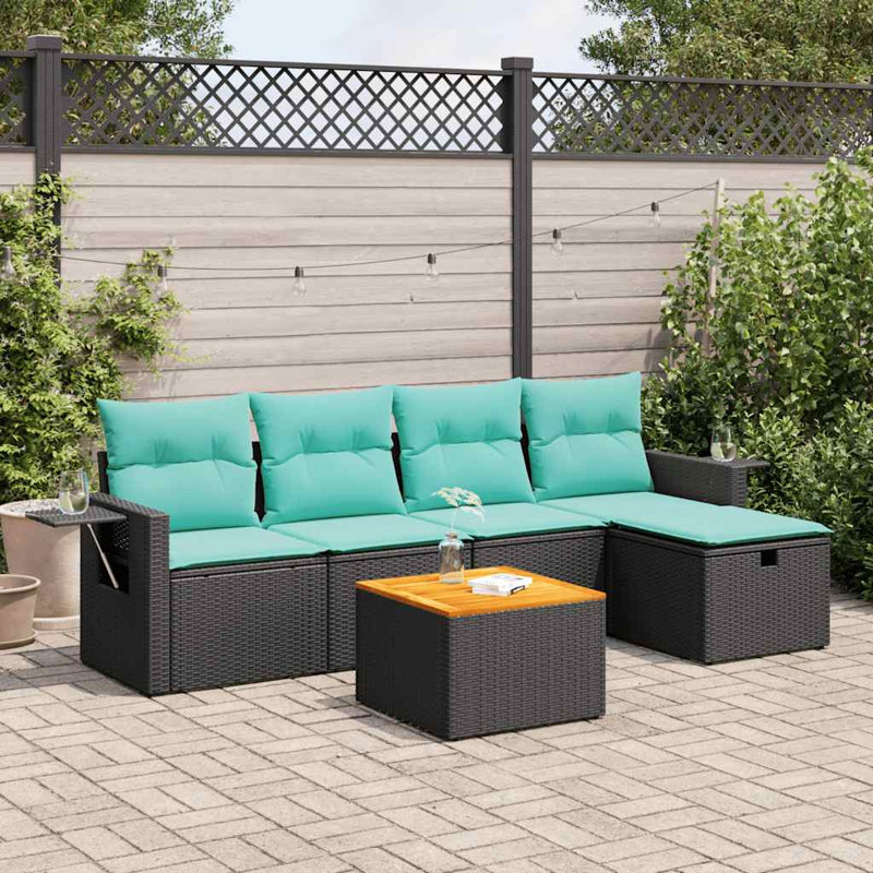 Ensemble de canapés de patio 6 pièces avec coussins en rotin noir pour l'extérieur