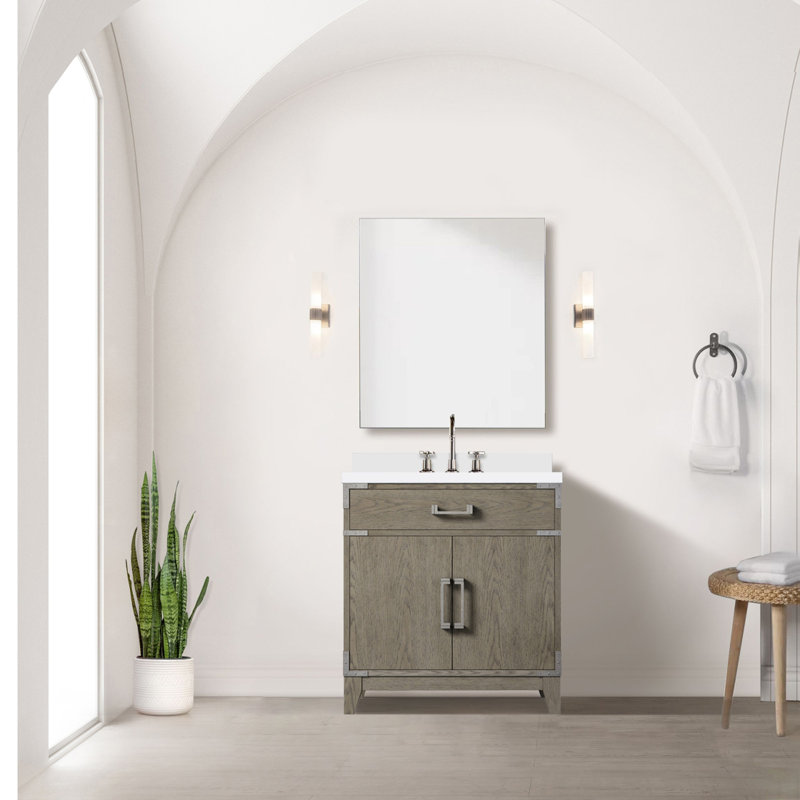 Meuble-lavabo simple en chêne gris 30 po X P 22 po D, avec plateau en marbre de culture, Gris