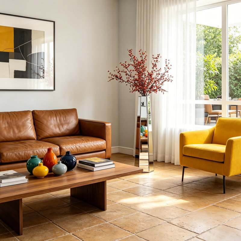 2 vases de plancher à miroir géométriques faits à la main de 30 po de style moderne et ultra-moderne