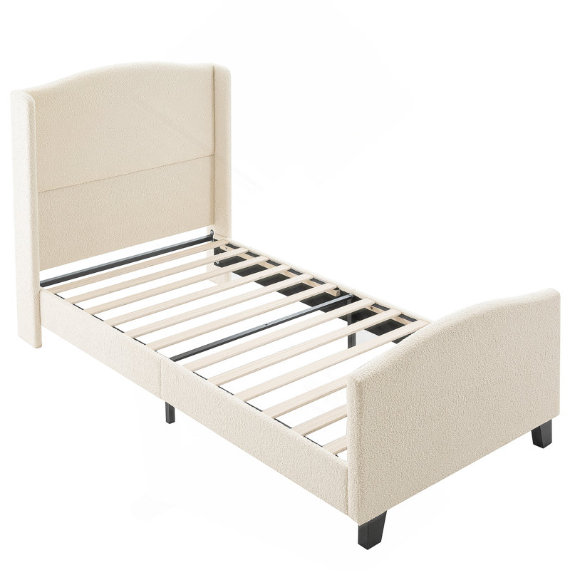 Upholstered Bed Frame with Padded Headboard and Footboard, Slat Support, Solid Wood Feet, No Box Spring Needed, Ideal for Bedroom Decor.