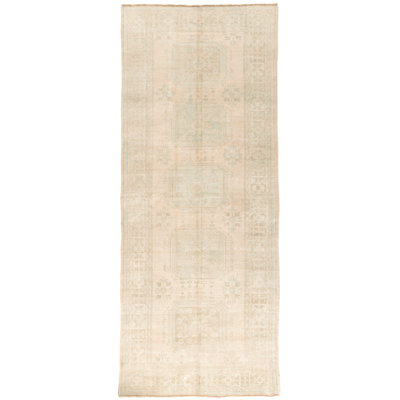 One-of-a-Kind Runner 4'7 X 11'3" 1940s Runner Wool Area Rug Beige/Light Blue/Gray