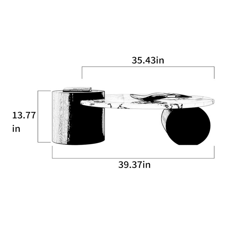 Marble Coffee Table with Unique Design, 13.77" H x 39.37" L x 35.43" W