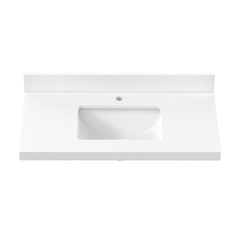 36" Modern White Quartz Stone Rectangular Bathroom Vanity Top With Sink