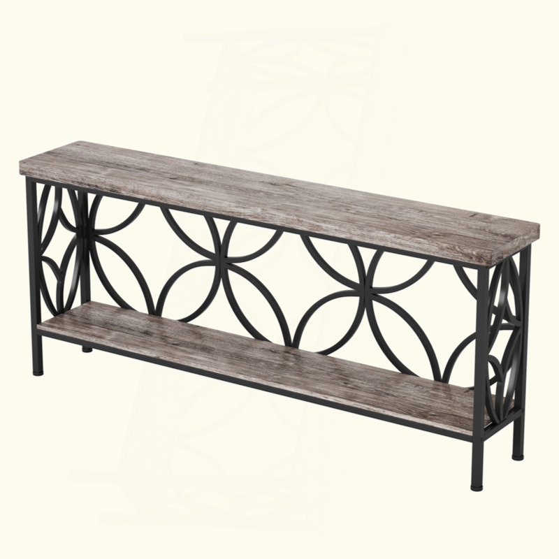 70.9” Extra Long Industrial Console Table, Narrow Sofa Table Behind Couch With Open Storage Shelves, Rustic Entryway Table For Hallway, Foyer, Or Living Room, Metal Frame