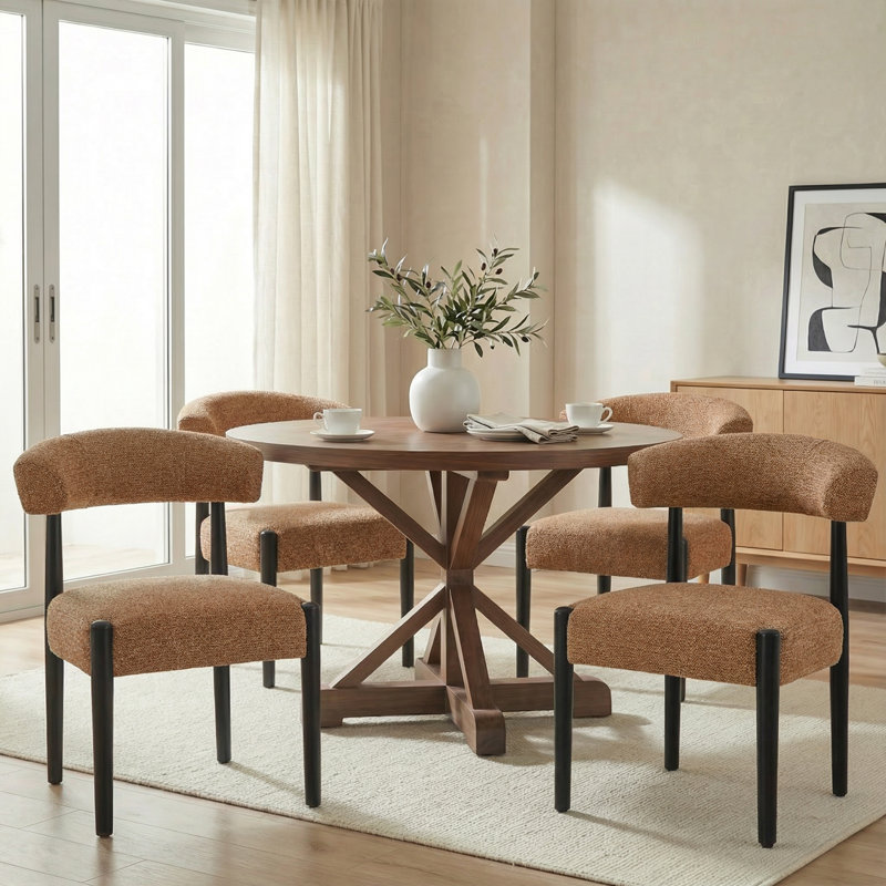 Chaise de salle à manger latérale Allegro en chenille rembourrée avec pieds en bois massif (ensemble de 4), Beige, Noir