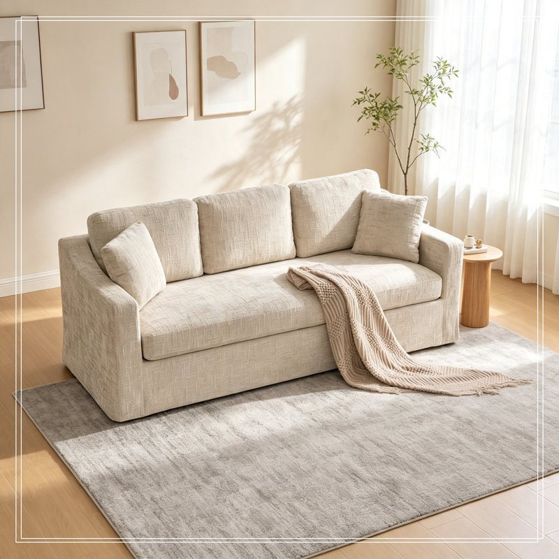 Canapé en chenille avec coussins et coussin moelleux, Blé