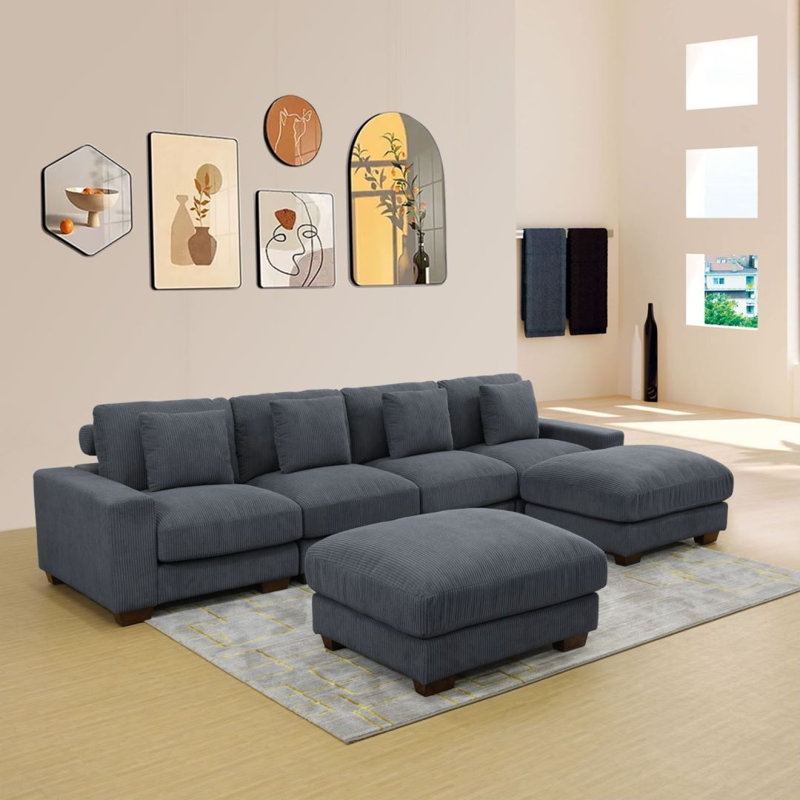 Ensemble de canapé modulaire 7 pièces en velours côtelé gris foncé, Réversible