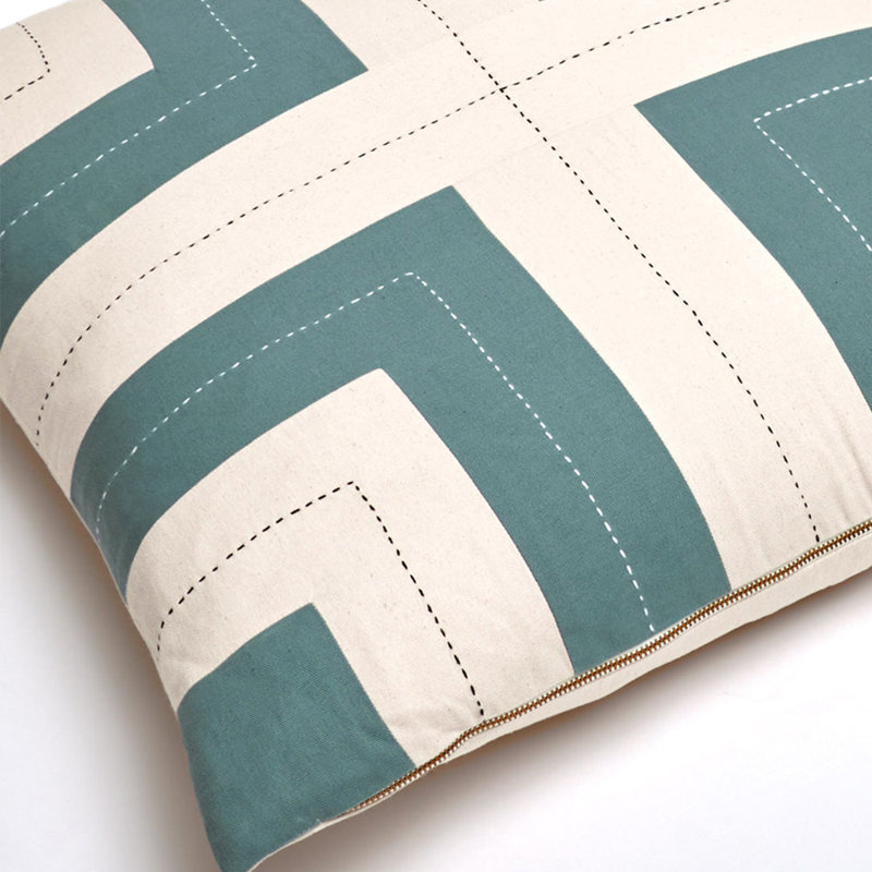 Interlock Square Pillow Cover & Insert, White/Spruce
