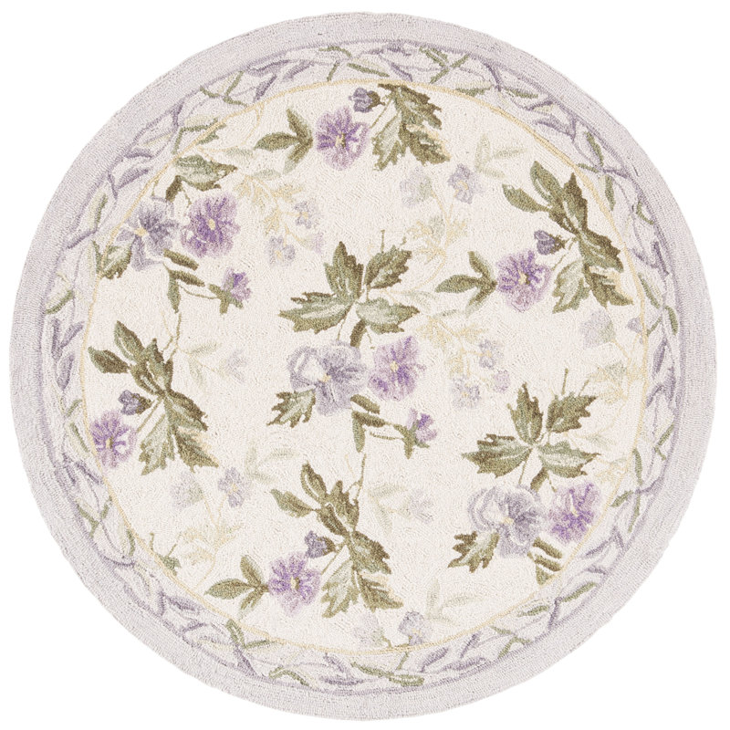 Hollander Floral Hand Hooked Wool Ivory Area Rug, Round 8'
