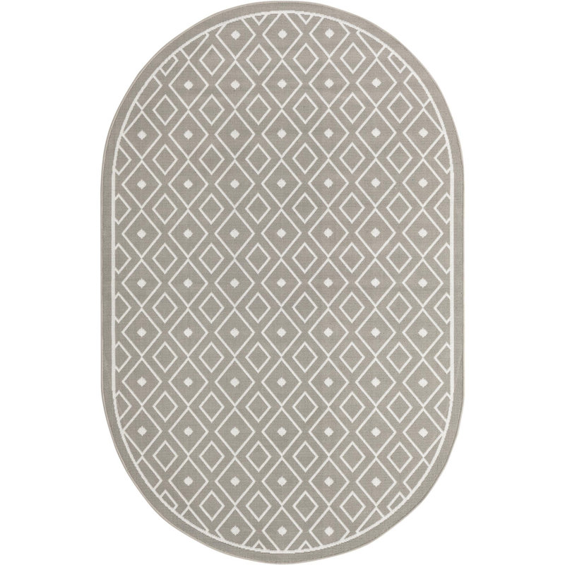 Outdoor Preen Area Rug Stone Color, Oval 5'3" x 8'