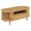 Table basse ovale moderne de 47,2 po avec porte coulissante en rotin, tiroir et rangement ouvert, pieds en bois massif-398150382