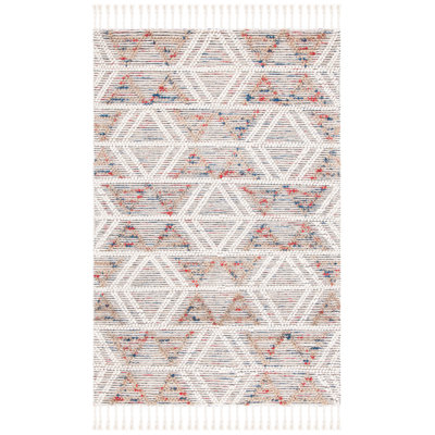 Natura Hand Loomed Wool/Jute/Cotton Geometric Rug in Red/Ivory