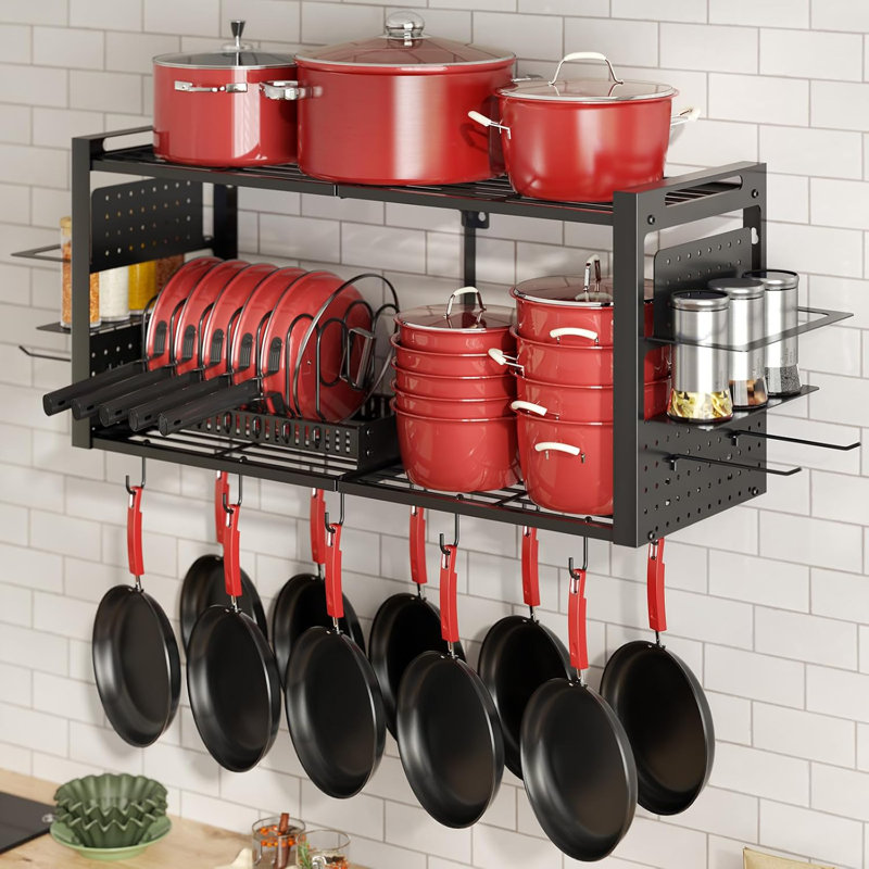 31 Inch Pot Rack Wall Mounted，3 In 1 Pots And Pans Organizer