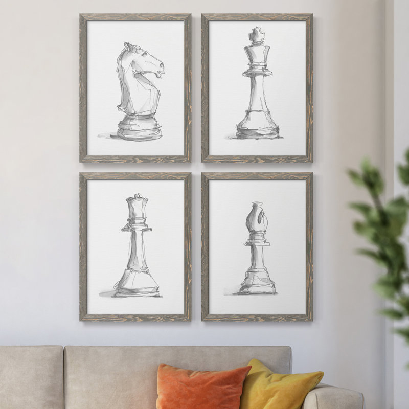 Chess Room Study I, toile encadrée de qualité supérieure - prête à être accrochée, Gris, H 43,5 po x l 31,5 po x P 1 po
