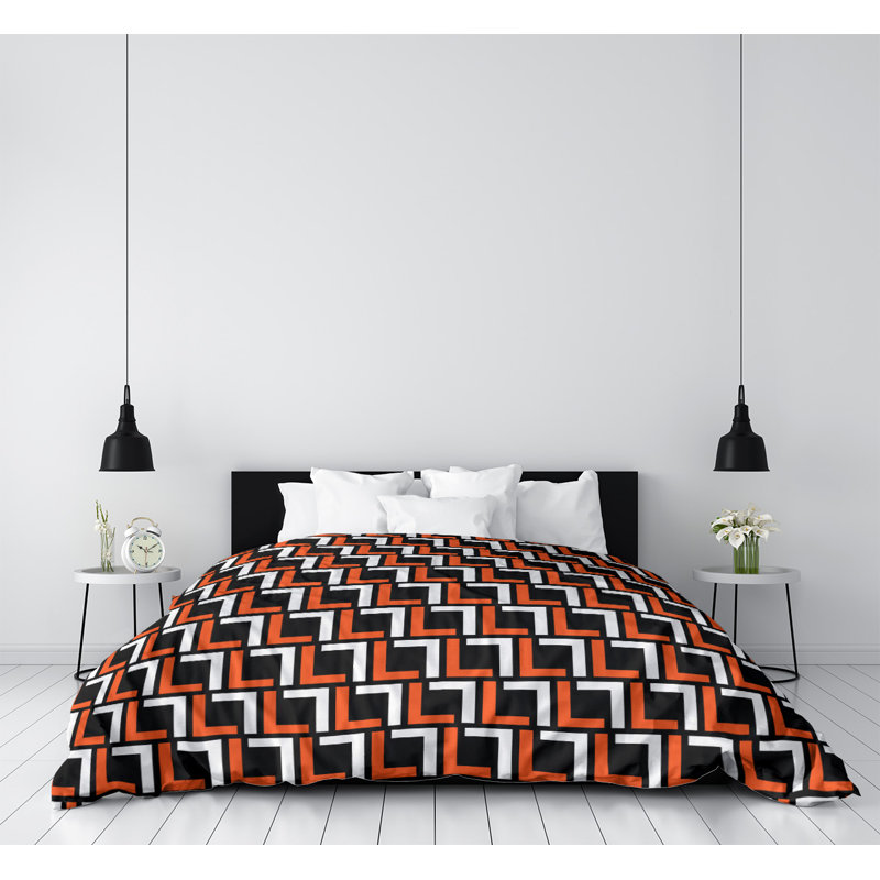 Housse de couette simple, Polyester brossé, Housse de couette pour lit simple, Orange / blanc / noir