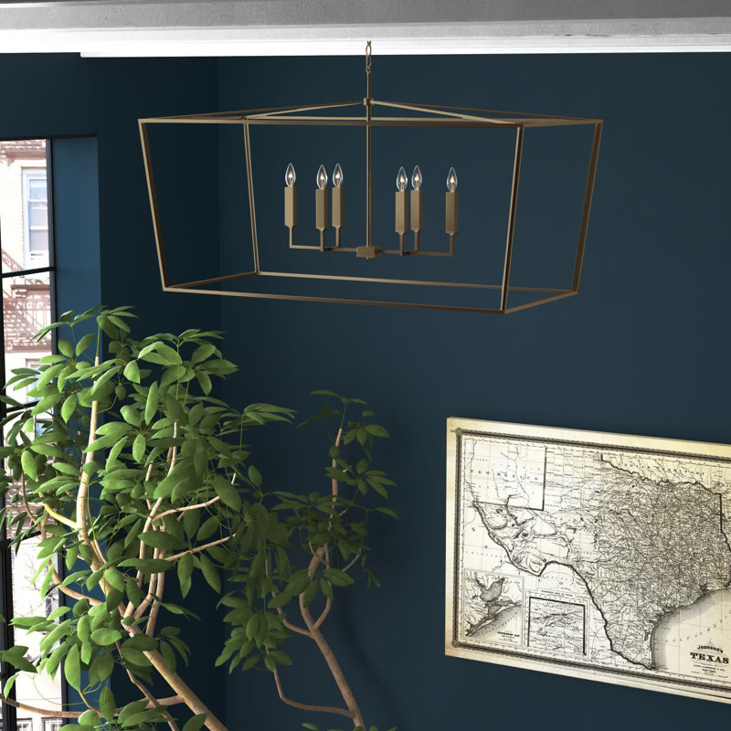 Dumas 6 - Light Dimmable Lantern Geometric Chandelier, Aged Brass