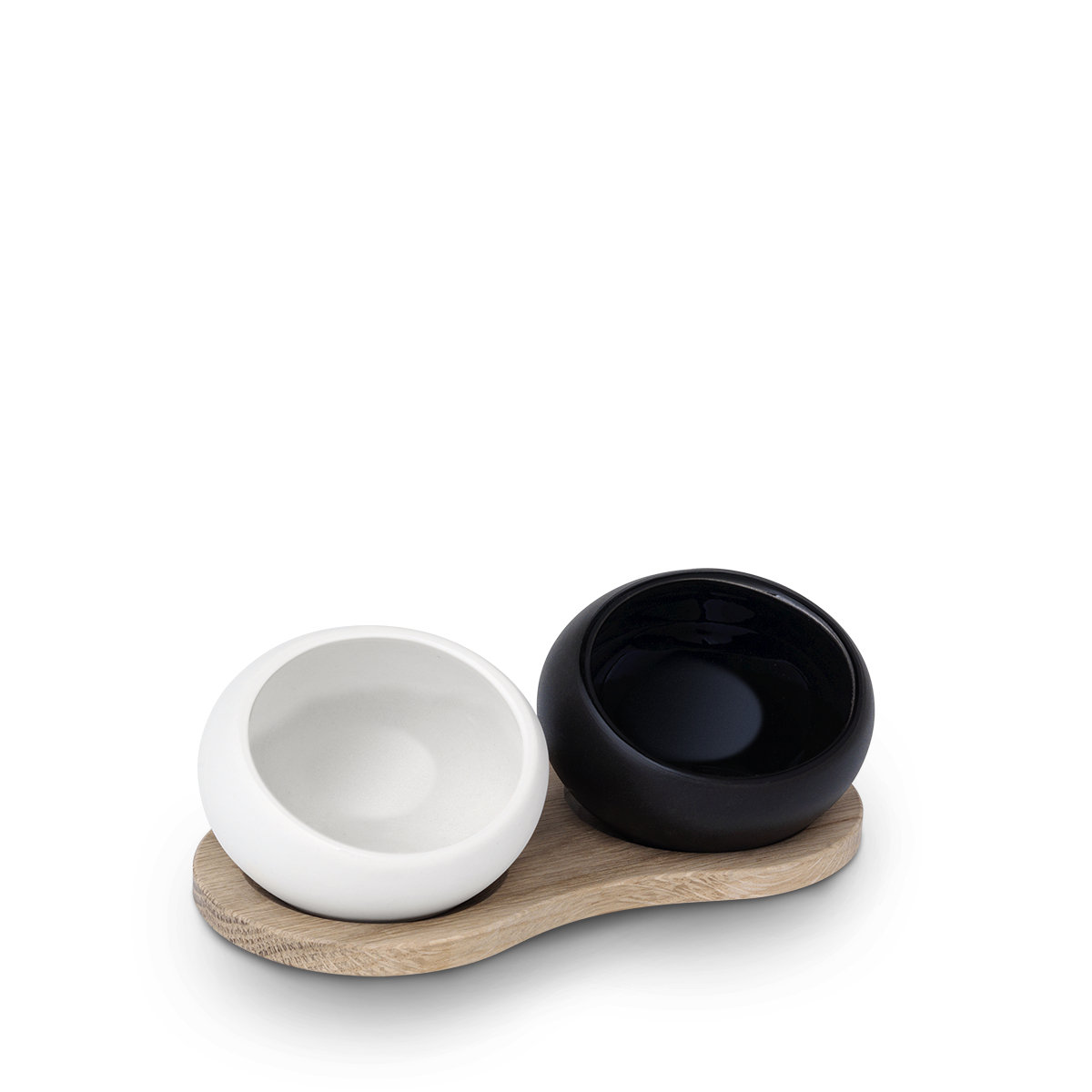 Porcelain Salt & Pepper Cellars w/Oak Holder Set
