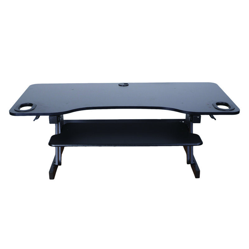  45 in. Black Height Adjustable Standing Desk Converter with Triple Monitor Mount and Deep Keyboard Tray