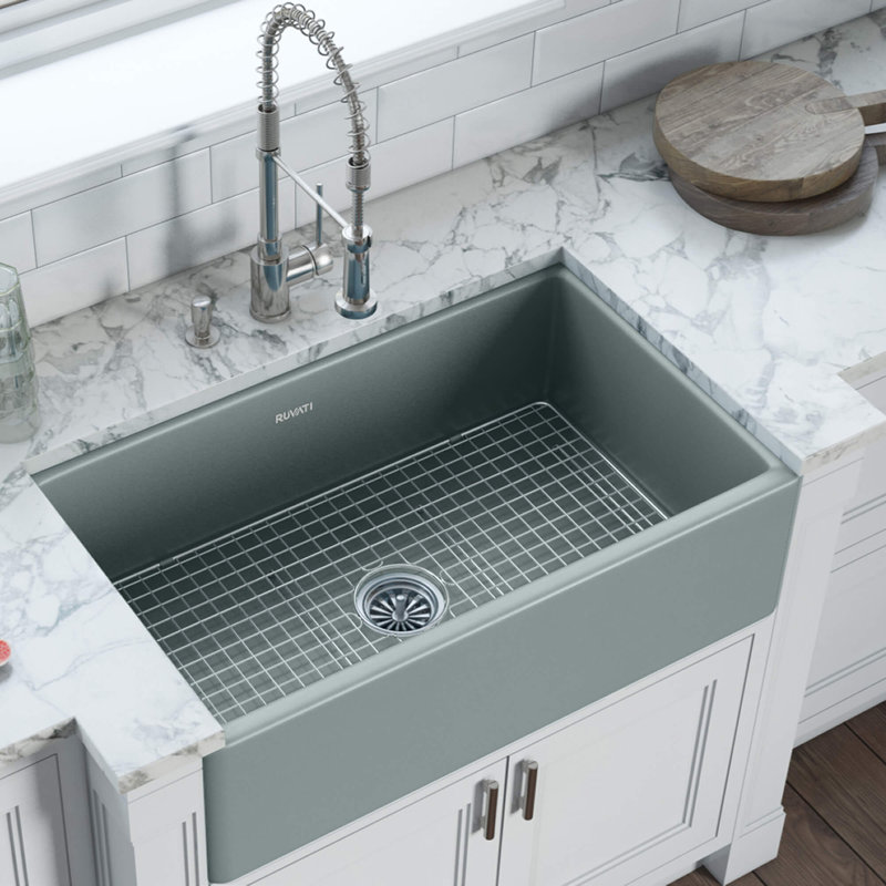 30 x 20 inch Fireclay Reversible Farmhouse Apron-Front Kitchen Sink, Horizon Gray