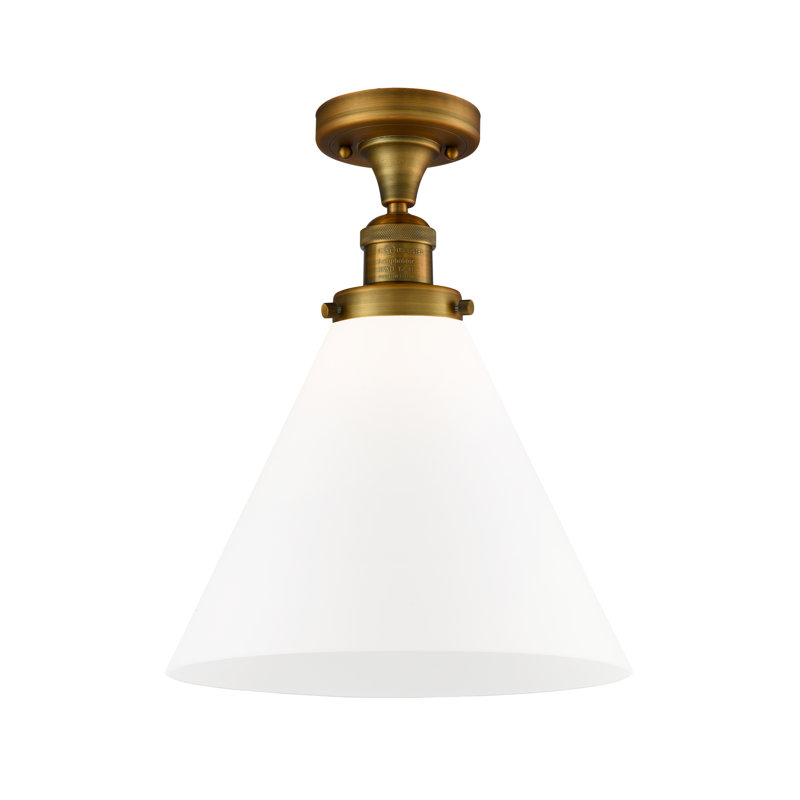 Plafonnier semi-encastré 1 lumière 12 po Chris, Boîtier blanc mat, Ampoule non incluse, Laiton brossé
