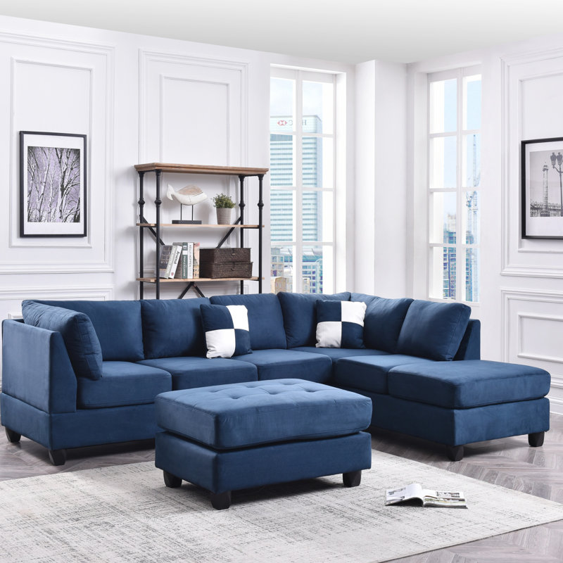 Malone G632B-SC Sectional (Without Ottoman), Navy Blue