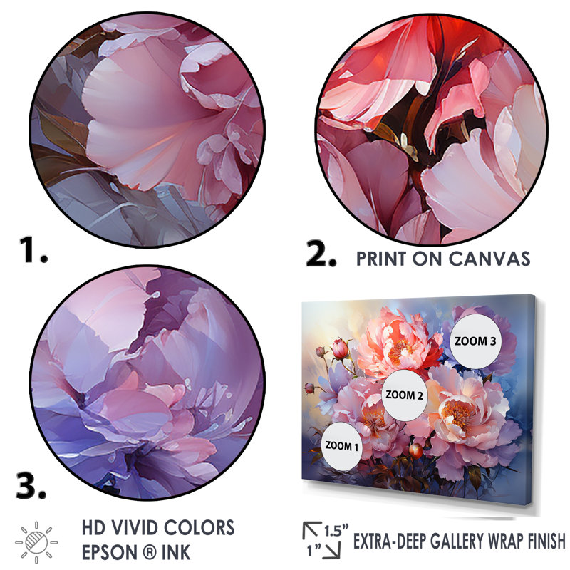 " Magical Peonies At Sunset ", Gold Picture Framed, 34" H x 44" W