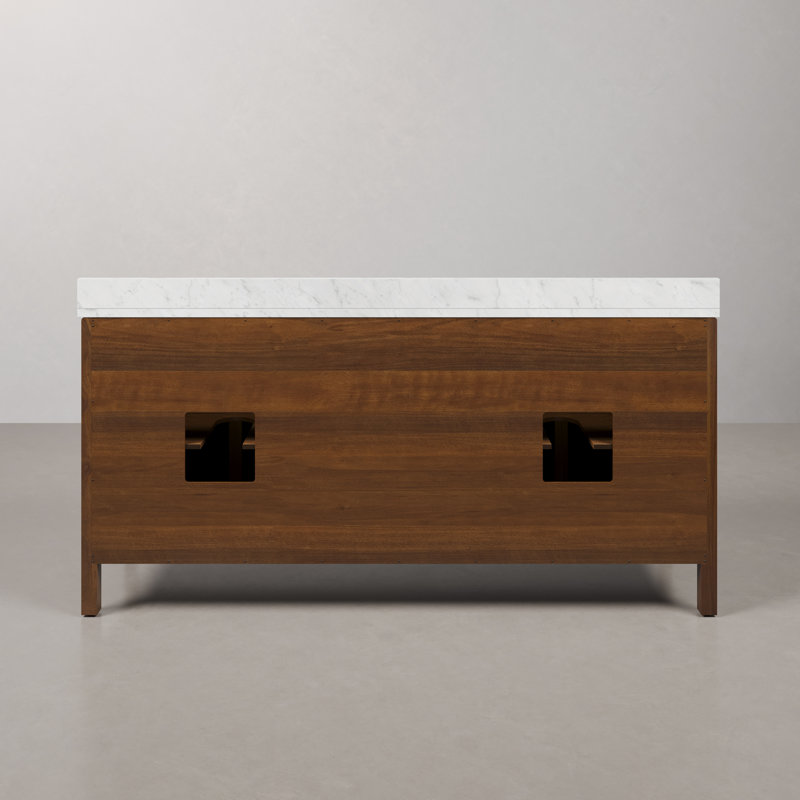 Ferrero 72 in. Double Sinks Carrara White Marble Bath Vanity in Noir Juglans with Satin Gold Hardware