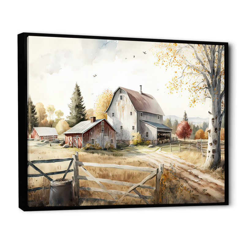 «Beautiful Barn In Spring II», art mural sur toile paysage de grange, H 30 po x l 40 po, Reproduction avec cadre flottant