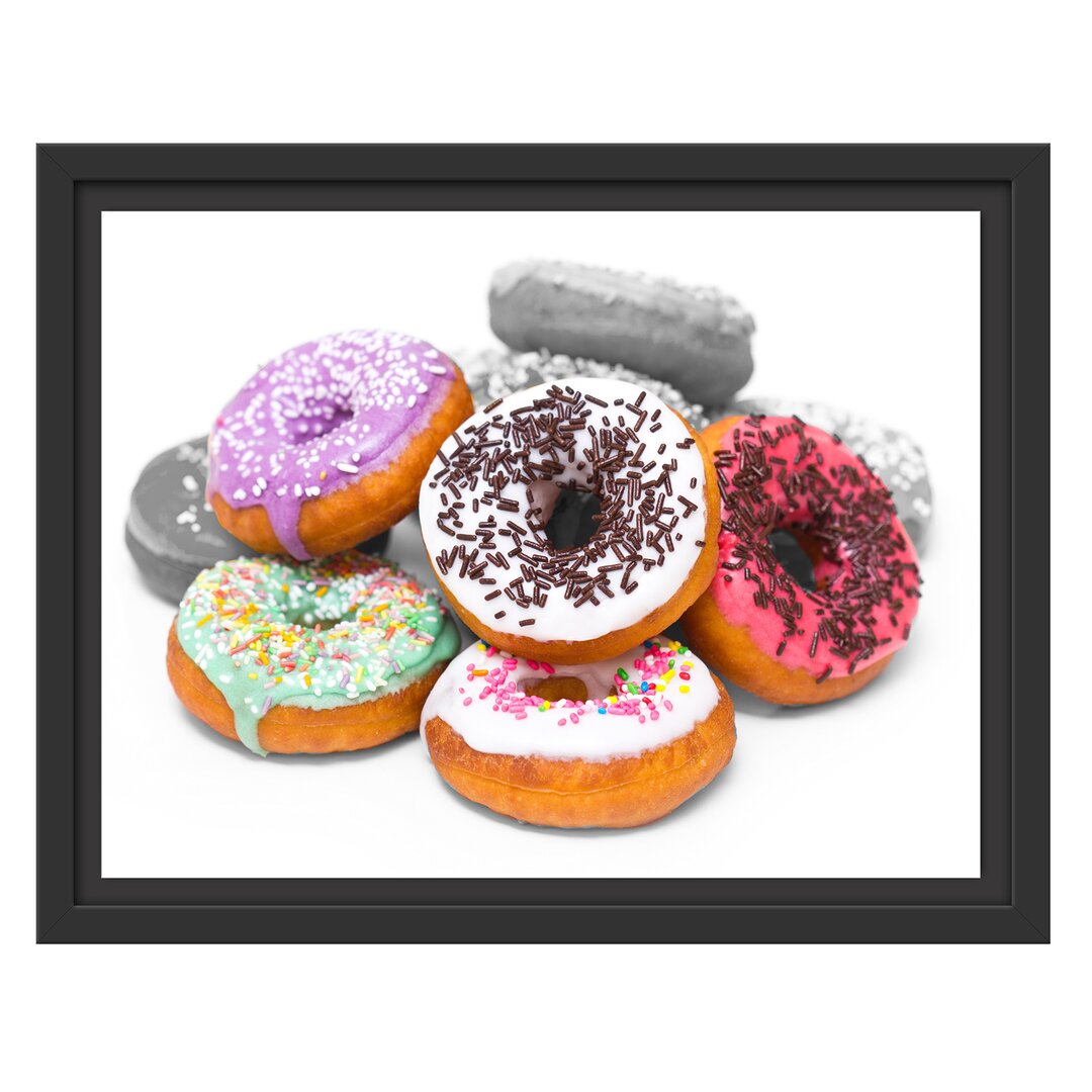 Gerahmtes Wandbild Donut mit Glasur und Liebesperlen